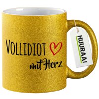 Glitzertasse Vollidiot mit Herz 330ml