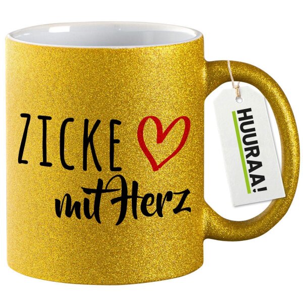 Glitzertasse Zicke mit Herz 330ml