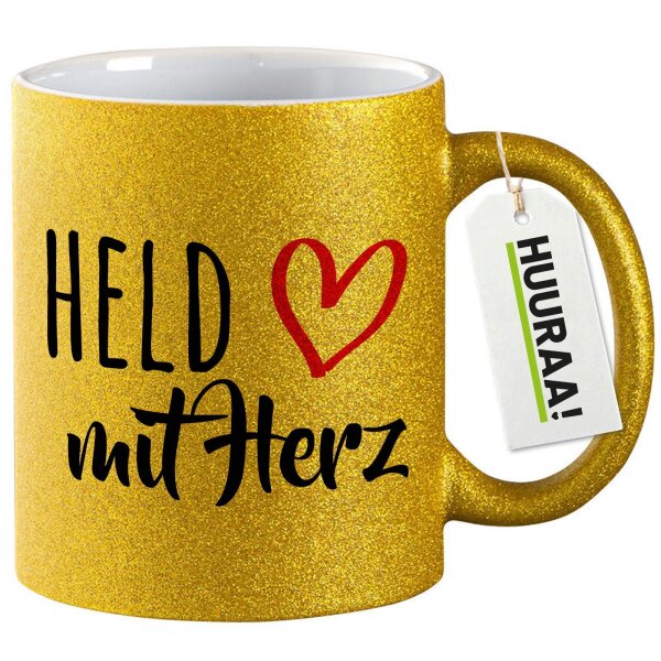 Glitzertasse Held mit Herz 330ml