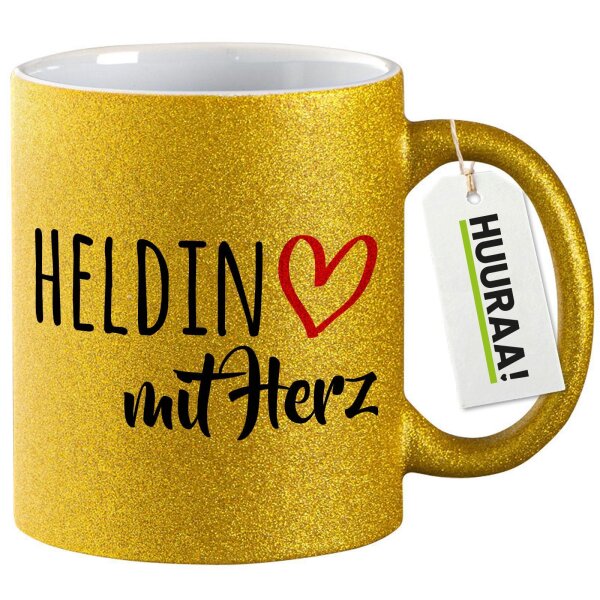 Glitzertasse Heldin mit Herz 330ml