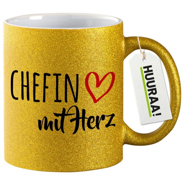 Glitzertasse Chefin mit Herz 330ml