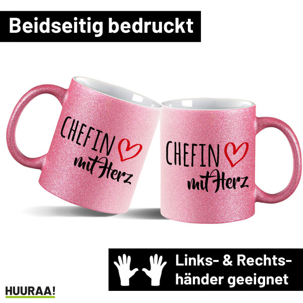 Kaffeebecher Chefin mit Herz 330ml Pink