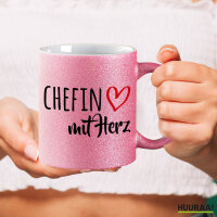 Kaffeebecher Chefin mit Herz 330ml Pink