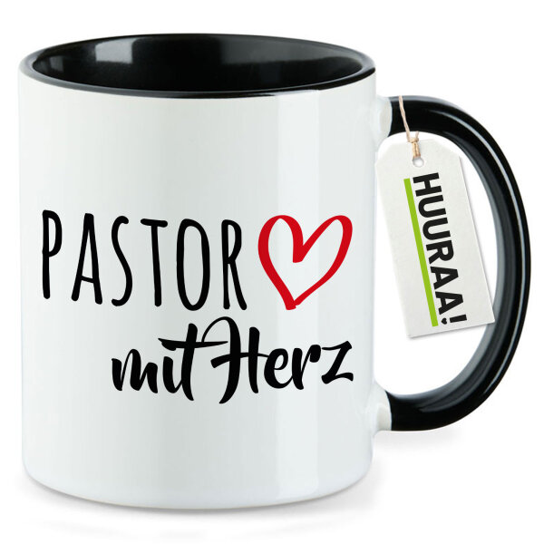 Kaffeetasse Pastor mit Herz 330ml Schwarz
