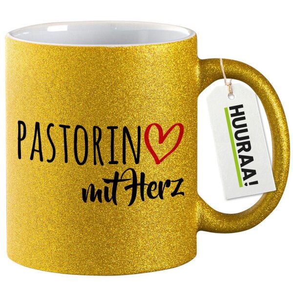 Glitzertasse Pastorin mit Herz 330ml