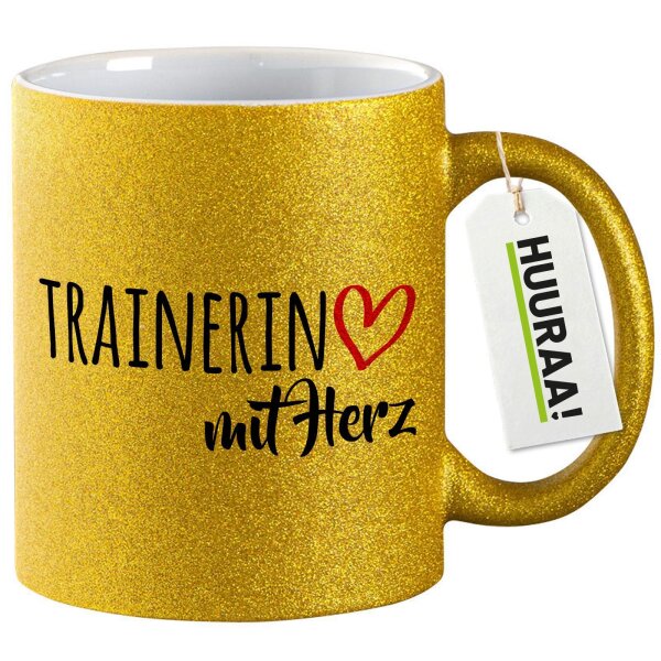Glitzertasse Trainerin mit Herz 330ml