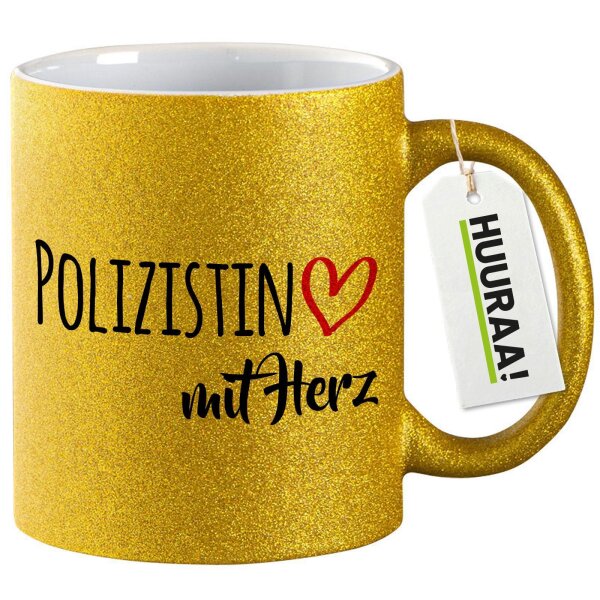 Glitzertasse Polizistin mit Herz 330ml