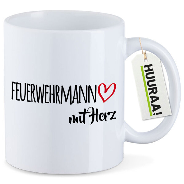 Kaffeetasse Feuerwehrmann mit Herz 330ml