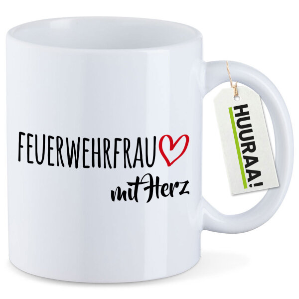 Kaffeetasse Feuerwehrfrau mit Herz 330ml