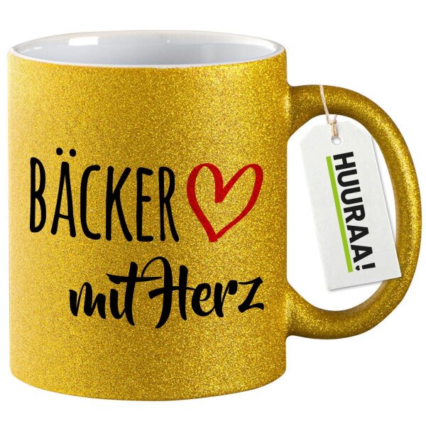 Glitzertasse Bäcker mit Herz 330ml