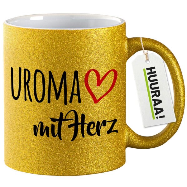 Glitzertasse Uroma mit Herz 330ml