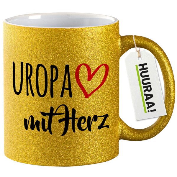 Glitzertasse Uropa mit Herz 330ml