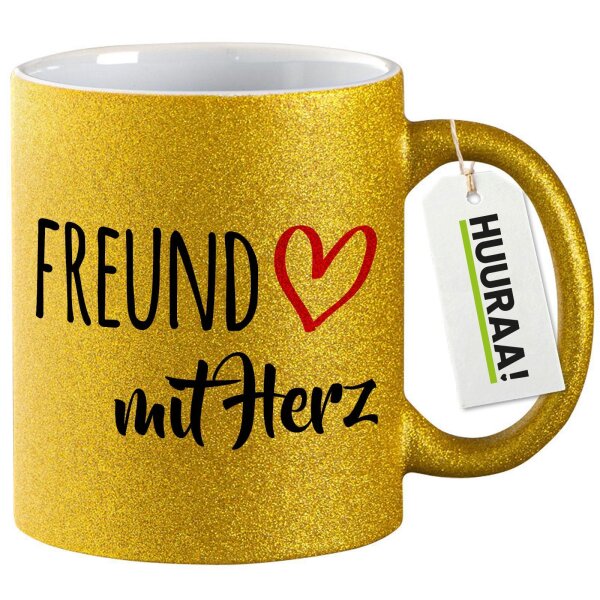 Glitzertasse Freund mit Herz 330ml
