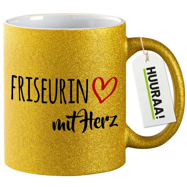 Glitzertasse Friseurin mit Herz 330ml