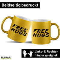 Glitzertasse Free Hugs Schriftzug 330ml