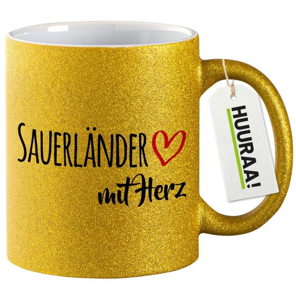 Glitzertasse Sauerländer mit Herz 330ml