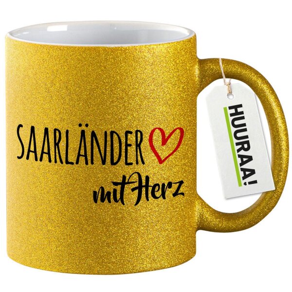 Glitzertasse Saarländer mit Herz 330ml