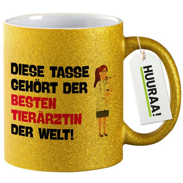 Glitzertasse Tasse gehört der besten Tierärztin der Welt 330ml