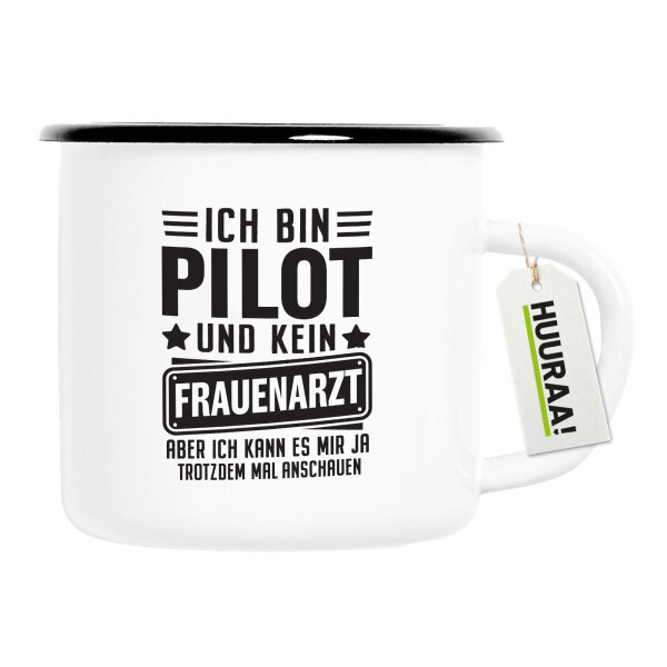 Emaille Tasse Bin Pilot kein Frauenartzt kann mir das ja trotzdem mal anschauen 300ml Vintage Emaille Becher