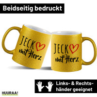 Glitzertasse Jeck mit Herz 330ml