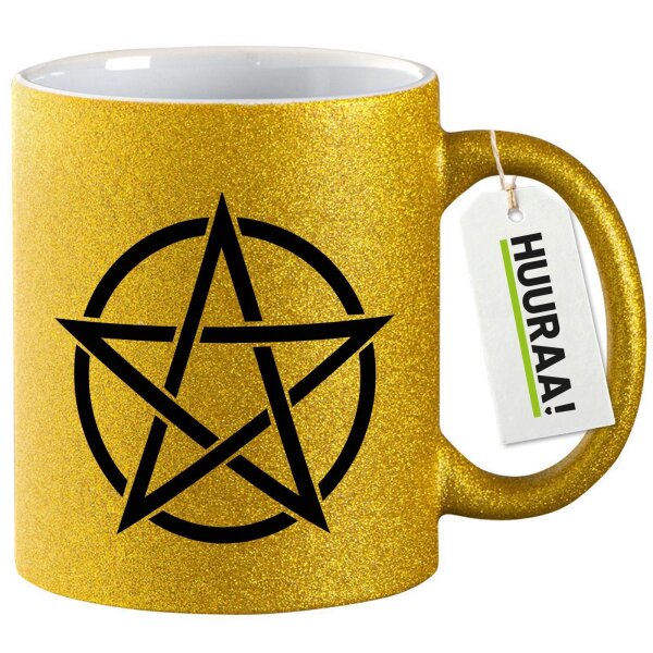 Glitzertasse Pentagramm Drudenfuß 330ml