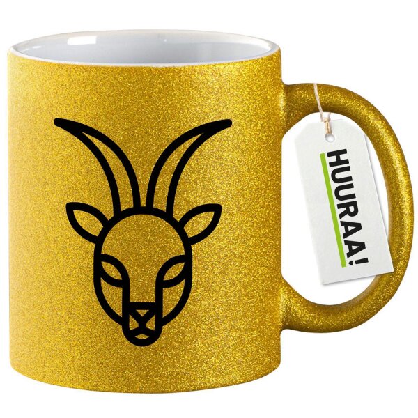 Glitzertasse Steinbock Sternzeichen Symbol 330ml