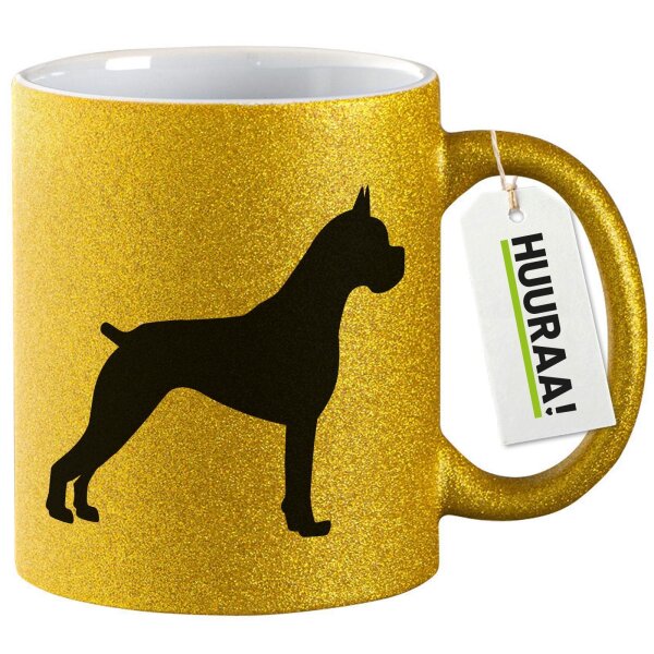 Glitzertasse Deutscher Boxer Silhouette 330ml