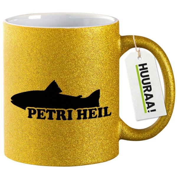 Glitzertasse Petri Heil Fischergruß 330ml