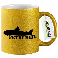 Glitzertasse Petri Heil Fischergruß 330ml