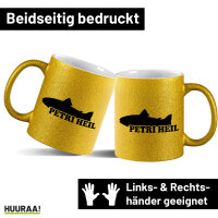 Glitzertasse Petri Heil Fischergruß 330ml