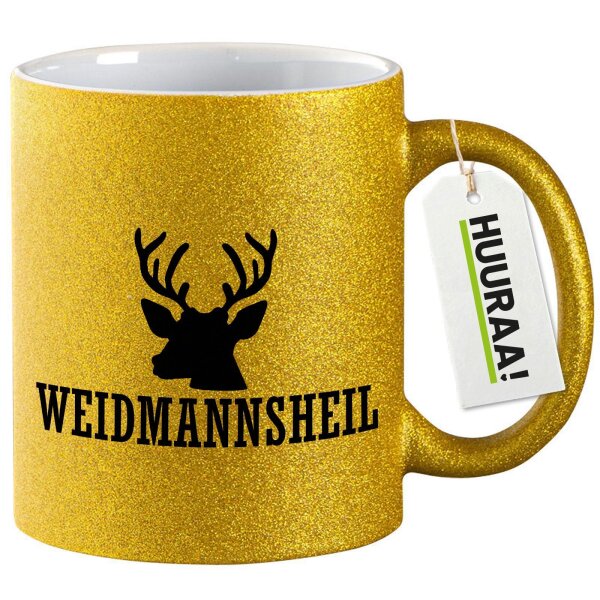 Glitzertasse Weidmannsheil Hirsch Jägergruß 330ml