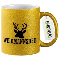 Glitzertasse Weidmannsheil Hirsch Jägergruß 330ml