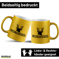 Glitzertasse Weidmannsheil Hirsch Jägergruß 330ml