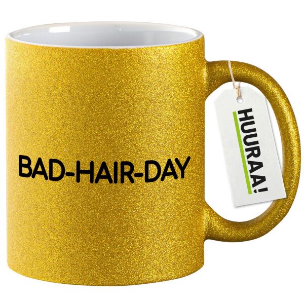 Glitzertasse Bad Hair Day Schriftzug 330ml