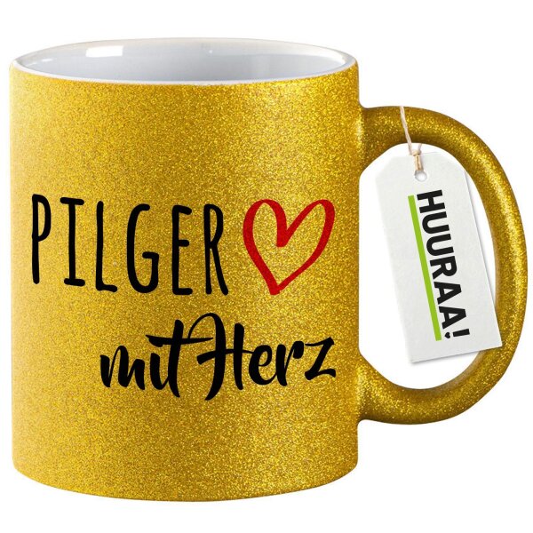 Glitzertasse Pilger mit Herz 330ml