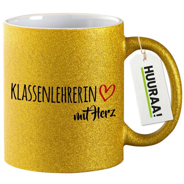 Glitzertasse Klassenlehrerin mit Herz 330ml