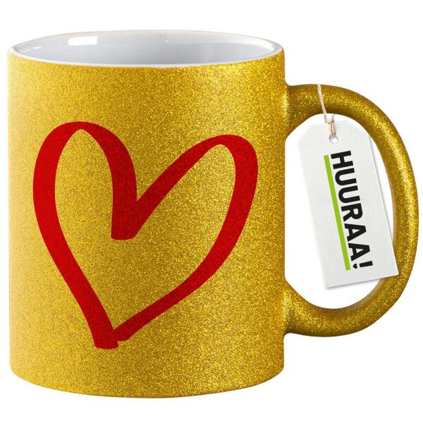 Glitzertasse Herz Heart 330ml