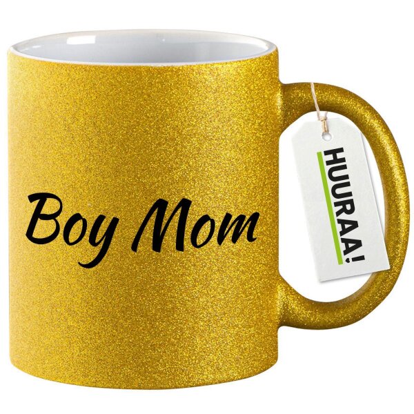 Glitzertasse Boy Mom Schriftzug 330ml