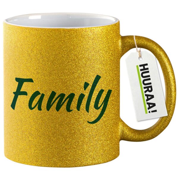 Glitzertasse Family Schriftzug 330ml