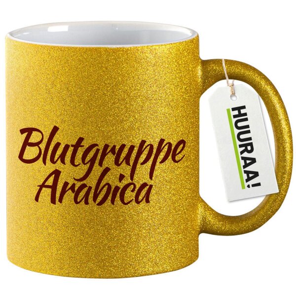 Glitzertasse Blutgruppe Arabica Schriftzug 330ml