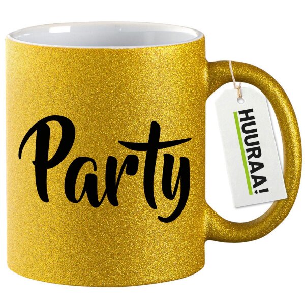 Glitzertasse Party Schriftzug 330ml