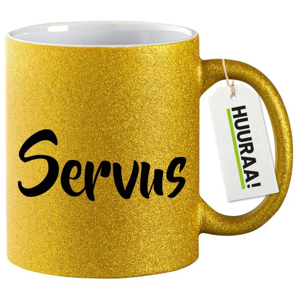 Glitzertasse Servus Schriftzug 330ml