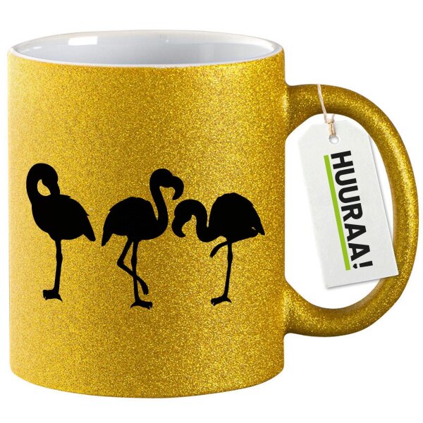 Glitzertasse Flamingos Silhouette 330ml