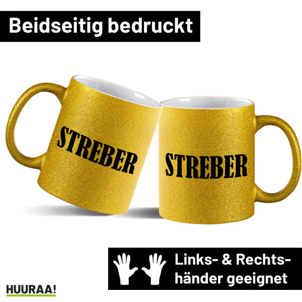 Glitzertasse Streber Schriftzug 330ml