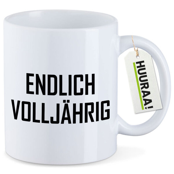 Kaffeetasse Endlich Volljährig Schriftzug 330ml