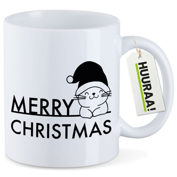Kaffeetasse Merry Christmas Katze 330ml