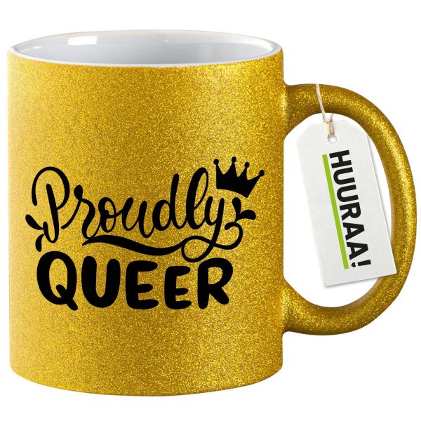 Glitzertasse Proudly Queer Krone 330ml