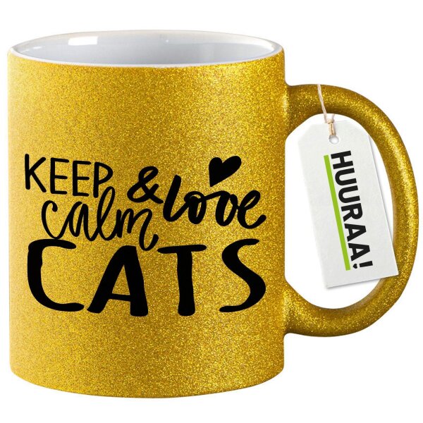 Glitzertasse Keep calm and love Cats 330ml