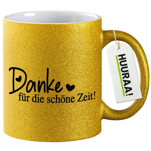 Glitzertasse Danke für die schöne Zeit Herzen 330ml