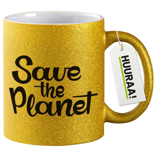 Glitzertasse Save the Planet Schriftzug 330ml